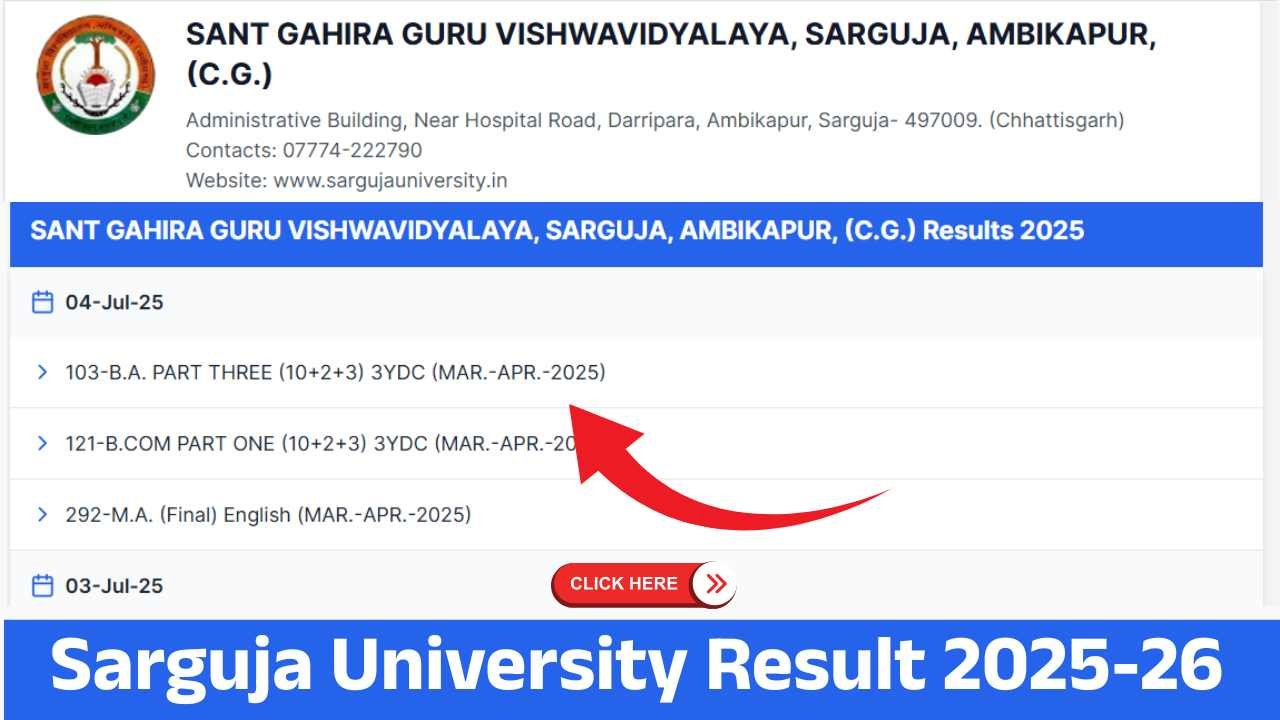 Sarguja University Result 2025-26
